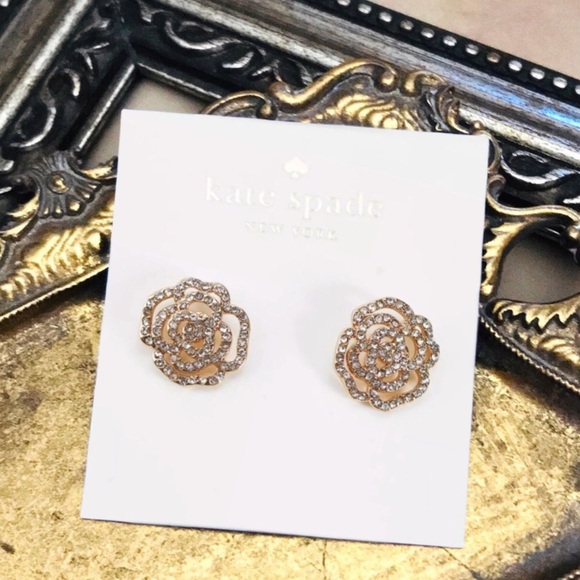 New Kate Spade Gold Crystal Rose Pavè Earrings - Picture 6 of 6